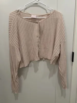 Waffle-Knit Cropped Button Cardigan - Blush thumbnail 1