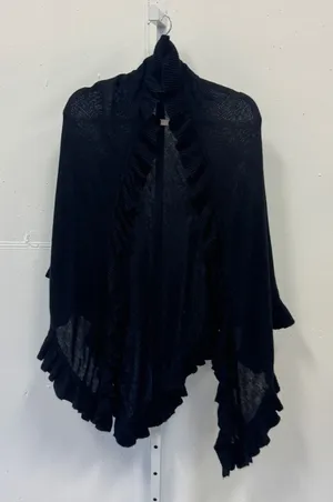 Design History Cashmere Wool Angora Blend Ruffle Trim Knit Shawl Wrap O/S Black thumbnail 1