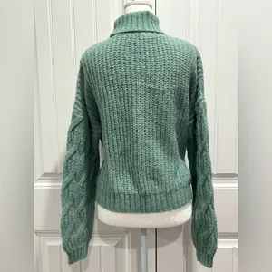Miami Teal Cable Knit Turtleneck Sweater Size M thumbnail 2