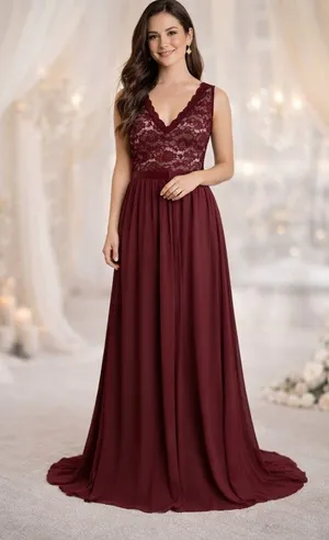 miusol burgundy lace maxi dress size xl - formal evening gown with train (minor flaw) thumbnail 1