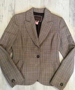 Pink Tartan Plaid Tailored Blazer in Brown and Gray thumbnail 1
