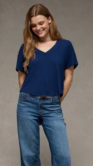 AE Ribbed V Neck TShirt  thumbnail 1