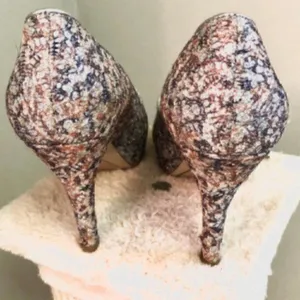 Nine West Metallic Giltter Heels Sparkly Silver Lace Open Toe Evening 7.5 M thumbnail 4