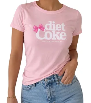 Diet Coke Pink Bow Graphic Tee Coca Cola Coquette Baby Pink Cotton Shirt Medium thumbnail 1