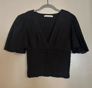 Abercrombie Black V-Neck Smocked Blouse thumbnail 1