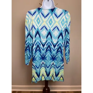 Chicos Aquatic Merge Blue Yellow Sequin Tunic Top Size 1 US Size M New With Tag thumbnail 5