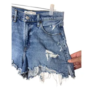 Abercrombie & Fitch‎ Curve Love High Rise Cutoff Shorts Blue Distressed 27 4 thumbnail 2