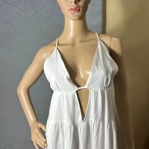 SNDYS Indigo Dress Womans XL White Maxi Plunging Neckline Summer Flowy NEW‎ thumbnail 6