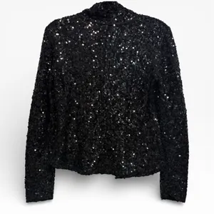 Free‎ People Black Sequin Mock Neck Long Sleeve Slouchy Top Size Small thumbnail 2