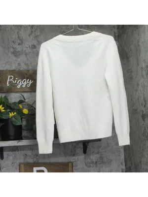 Aqua Womens 100% Cashmere V Neck Sweater V11599 Ivory Off White S thumbnail 2