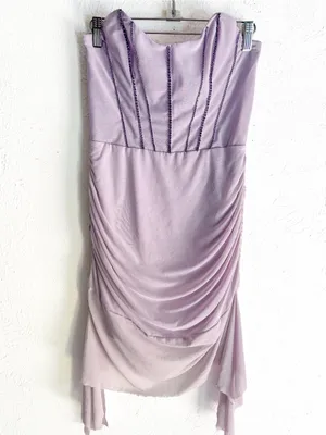 Oh Polly Agate Lilac Rhinestone Corset Ruched Strapless Mini Dress US 8 thumbnail 3