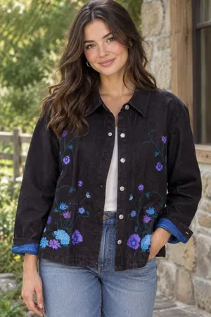Vintage Embroidered Jean Jacket with Floral Design denim cottagecore teacher thumbnail 1