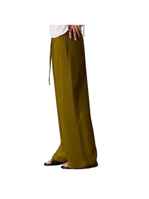 NWT Calvin Klein Womens Drawstring Wide-Leg Pants 44B932G Dark Leaves Green M thumbnail 3