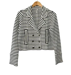 Free People Striped Knit Blazer Jacket M Black White Nautical Y2K Inspired thumbnail 2