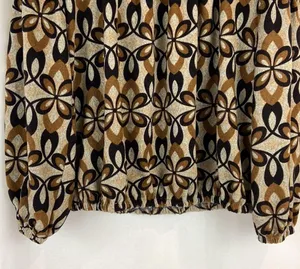 Funky People Tan Brown and Black Puff Sleeve Elastic Waist Floral Top Size XL thumbnail 11