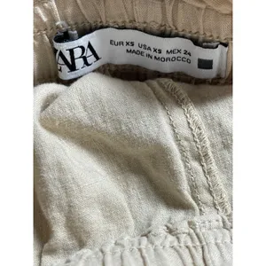 Zara Women's Beige High Waisted Belted Wide Leg Paper bag Mini Shorts Size XS thumbnail 4