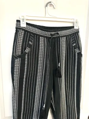 Anthropologie Essential Cotton Weave Drawstring Beach Pants Black & White Small thumbnail 6