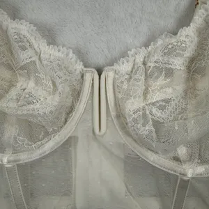Auden Intimates Ivory Lace Longline Bra Bustier Sheer Dot Mesh Underwire‎ Large thumbnail 2