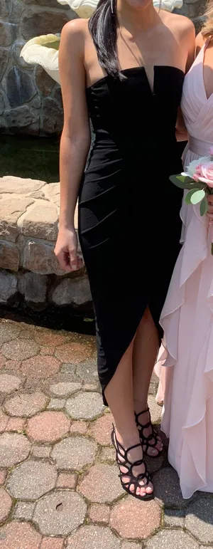 ASOS Rare London Black MIDI Dress With Slit thumbnail 1
