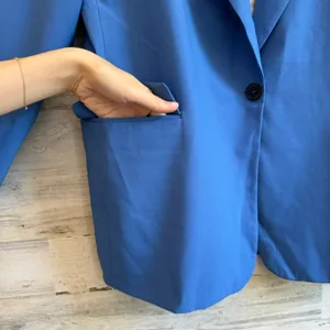 Zara Women's XXL Classic Single Breasted‎ Longline Oversized Blazer Jacker Blue thumbnail 6