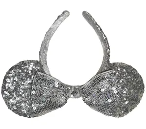 Walt Disney world Parks Exclusive Minnie Ear Headband Silver Sequin sparkly Bow thumbnail 1