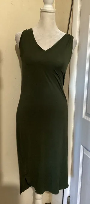 Daily Ritual Women Olive Green V-Neck Sleeveless Midi Dress XS B07C23QYZF thumbnail 1