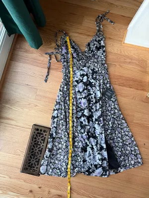 Lulus NWT Black Lavender Floral Ruffle Tie Strap Maxi Dress S thumbnail 6