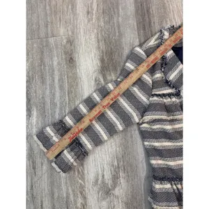 Sugarlips Striped Tweed Ruffle Jacket Navy Cream Frayed Edge Womens Size‎ Medium thumbnail 6