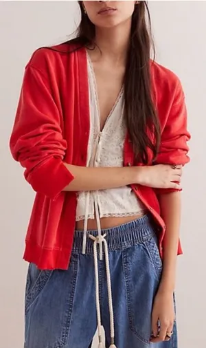 NWOT Free People Take It Easy Cardigan - poppy red - XS thumbnail 1