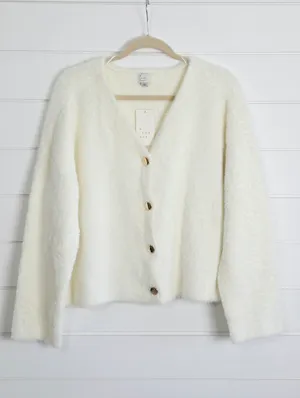 a new day Cream Fuzzy Button-Front Cardigan Sweater Size XXL NEW thumbnail 2