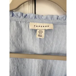 TOPSHOP Baby Blue Gingham Ruffle Sweetheart‎ Neck Crop Top Long Sleeve Size US 2 thumbnail 5