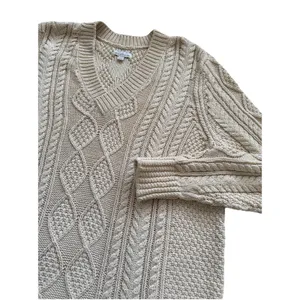 LL Bean Women's‎ Sweater Large Signature Cotton Fisherman Cable Knit Beige Cream thumbnail 2