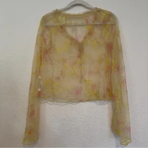 Free People Intimately Postcard From Paris Long Sleeve Top M Yellow Floral Lace thumbnail 10