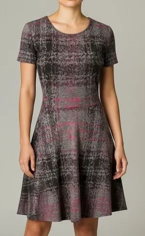 Betsey‎ Johnson Womens Preppy Goth Gray Pink Plaid Fit & Flare Dress Small thumbnail 1