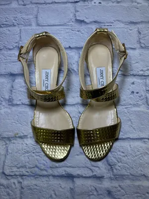 Jimmy Choo Gold Size 37 Slingback Sandals Quiet Luxury Snakeskin Leather Finish thumbnail 4