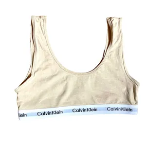 Calvin Klein Tan Beige Unlined Bralette with White Elastic Band Sz L NWOT thumbnail 3
