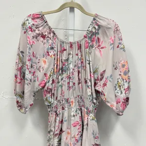 Here Comes the‎ Sun Floral Romper Small Pink Smocked Waist Ruffle Hem Small Boho thumbnail 6