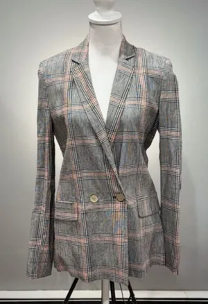 CLEARANCE! Gray Bershka Plaid Long Linen Blend Blazer Size S EUC thumbnail 1