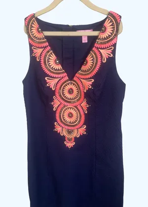 Lilly Pulitzer Embroidered Navy Medallion Janie Shift Dress 00 Preppy Coastal thumbnail 5