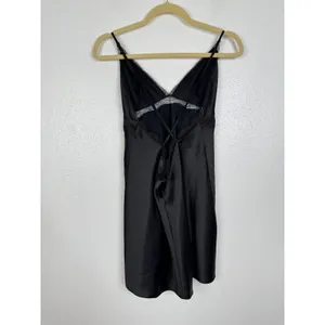 Victorias Secret Black Satin Lace Trim Slip Dress Nightgown Large thumbnail 2