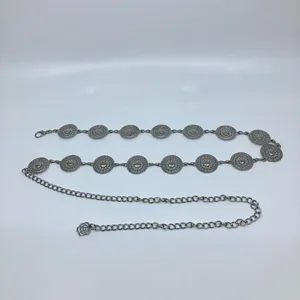 Vintage Y2K Boho Silver Mandala Circle Chain Belt, Fits 26.5–46 Inches, X7GA1166 thumbnail 6