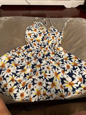 TJ Maxx White and navy floral dress thumbnail 2