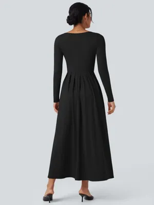 Halara Scoop Neck Long Sleeve Flare Maxi Casual Dress with Pockets New thumbnail 2