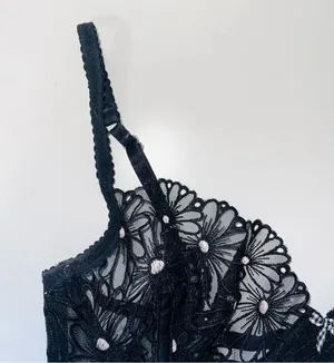 For Love and Lemons Lilou Bra Black Sheer Floral Lace Balconette thumbnail 3