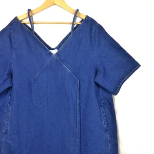 ASOS Denim Mini Dress Womens US 12 Blue V Neck Short Sleeve NWT WHITE Label thumbnail 5