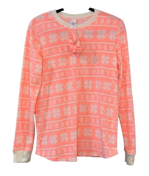 NWT Sleep Chic Pajama Top Small Pink White Snowflake Matching Scrunchie Lounge‎ thumbnail 1