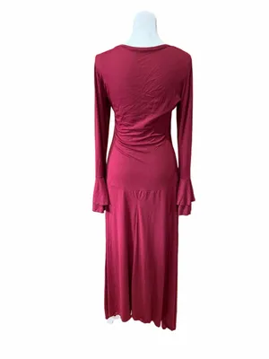 BNWT Misguided Long Sleeve Scoop Neck Maxi Dress in Wine Red thumbnail 2
