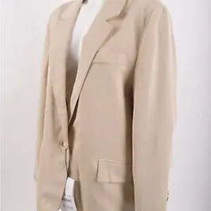 ZARA NEW Women's Size Beige One-Buttoned Long Sleeve Oversized Blazer Jacket Tan thumbnail 12