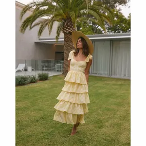 Sofie the Label Dalia Yellow Gingham Tiered Maxi Dress thumbnail 7