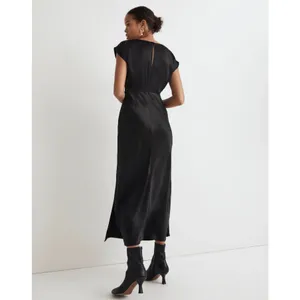 Madewell Wide V-Neck Satin Slip Midi Dress Black Romantic Minimalist Whimsigoth thumbnail 2